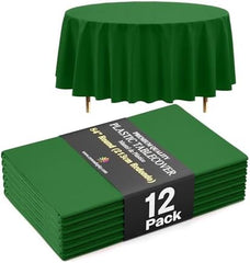 Premium Round Emerald Green Plastic Table Covers | 12 Pack | 84 in.