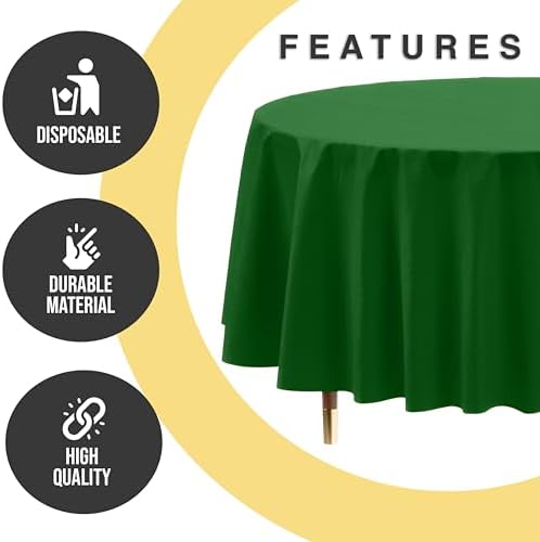 Premium Round Emerald Green Plastic Table Covers | 12 Pack | 84 in.