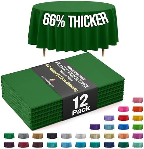 Premium Round Emerald Green Plastic Table Covers | 12 Pack | 84 in.