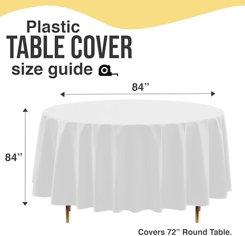 Premium Round White Plastic Table Covers | 12 Pack | 84 in.