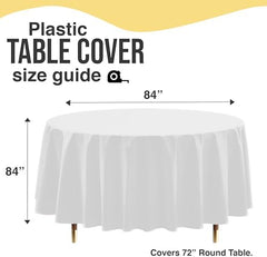 Premium Round White Plastic Table Covers | 12 Pack | 84 in.