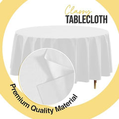 Premium Round White Plastic Table Covers | 12 Pack | 84 in.