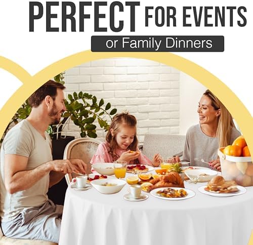 Premium Round White Plastic Table Covers | 12 Pack | 84 in.