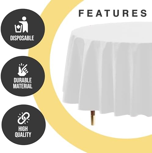 Premium Round White Plastic Table Covers | 12 Pack | 84 in.