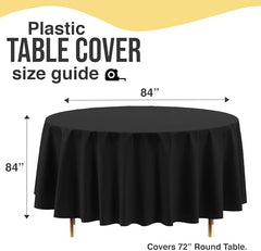 Premium Round Black Plastic Table Covers | 12 Pack | 84 in.