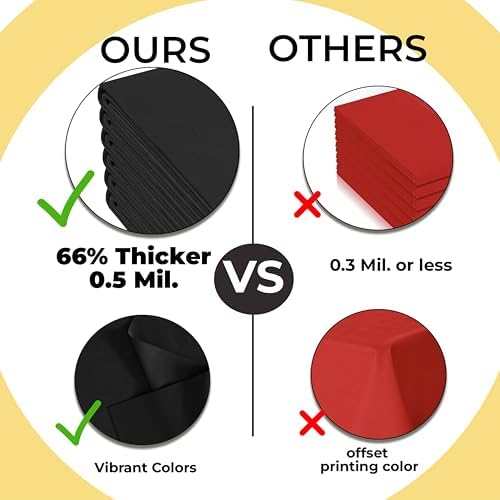 Premium Round Black Plastic Table Covers | 12 Pack | 84 in.