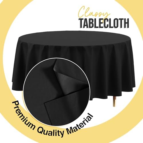 Premium Round Black Plastic Table Covers | 12 Pack | 84 in.