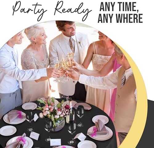 Premium Round Black Plastic Table Covers | 12 Pack | 84 in.