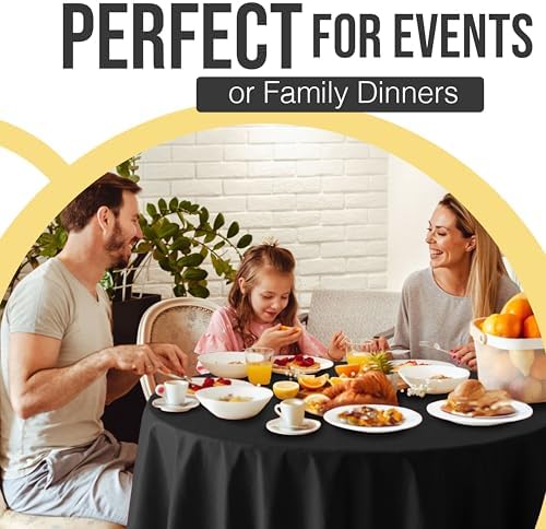 Premium Round Black Plastic Table Covers | 12 Pack | 84 in.