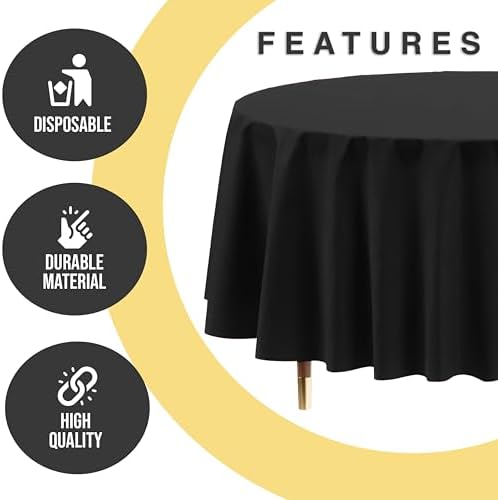 Premium Round Black Plastic Table Covers | 12 Pack | 84 in.