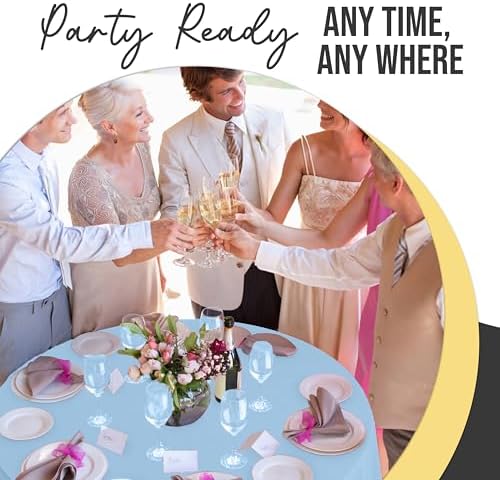 Premium Round Light Blue Plastic Table Covers | 12 Pack | 84 in.