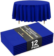 Premium Round Dark Blue Plastic Table Covers | 12 Pack | 84 in.