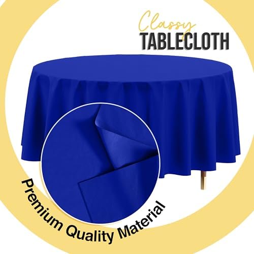 Premium Round Dark Blue Plastic Table Covers | 12 Pack | 84 in.