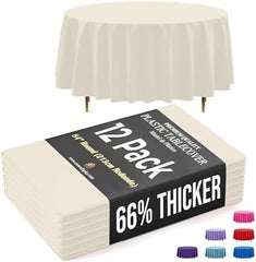 Premium Round Ivory Plastic Table Covers | 12 Pack | 84 in.