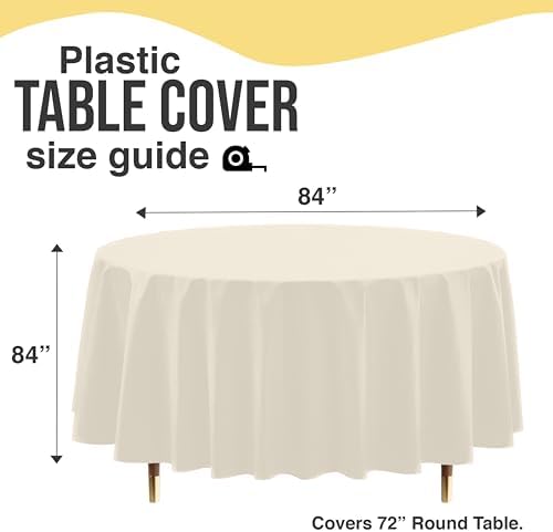 Premium Round Ivory Plastic Table Covers | 12 Pack | 84 in.