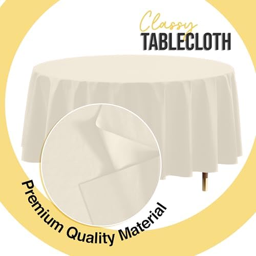 Premium Round Ivory Plastic Table Covers | 12 Pack | 84 in.