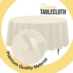 Premium Round Ivory Plastic Table Covers | 12 Pack | 84 in.