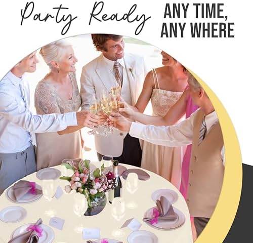 Premium Round Ivory Plastic Table Covers | 12 Pack | 84 in.