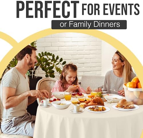 Premium Round Ivory Plastic Table Covers | 12 Pack | 84 in.