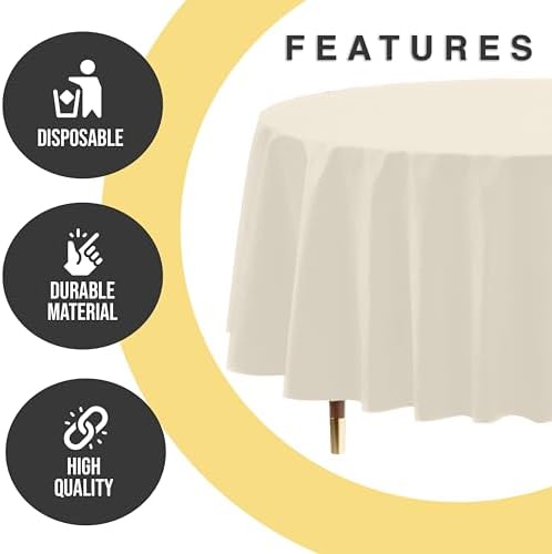 Premium Round Ivory Plastic Table Covers | 12 Pack | 84 in.
