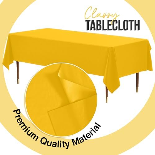 Premium Yellow Plastic Table Covers | 12 Pack | 54 in. x 108 in.