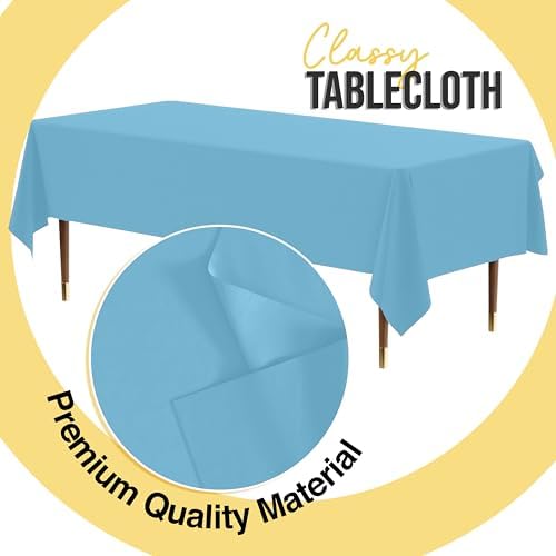 Premium Sky Blue Plastic Table Covers | 12 Pack | 54 in. x 108 in.