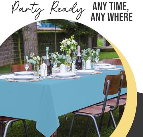 Premium Sky Blue Plastic Table Covers | 12 Pack | 54 in. x 108 in.