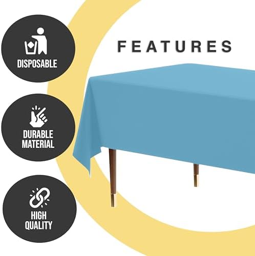 Premium Sky Blue Plastic Table Covers | 12 Pack | 54 in. x 108 in.
