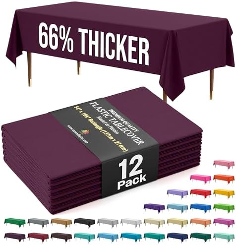 Premium Plum Plastic Table Covers | 12 Pack | 54 in. x 108 in.