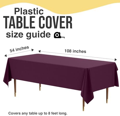 Premium Plum Plastic Table Covers | 12 Pack | 54 in. x 108 in.