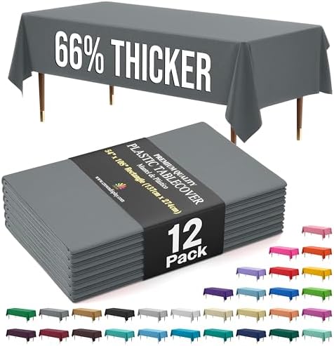Premium Silver Plastic Table Covers | 12 Count | 54 in. x 108 in.