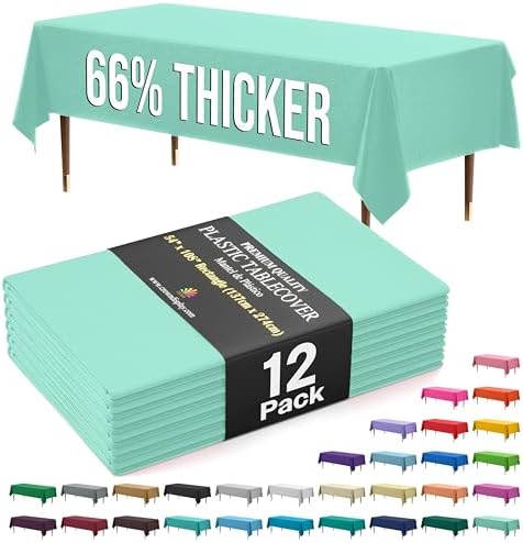 Premium Mint Plastic Table Covers | 12 Pack | 54 in. x 108 in.