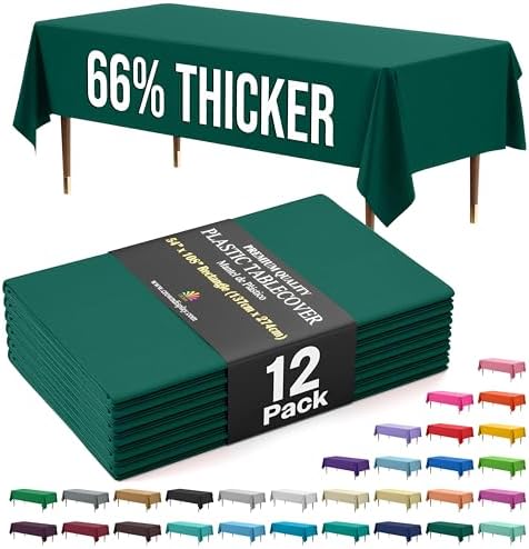 Premium Dark Green Plastic Table Covers | 12 Pack | 54 in. x 108 in.