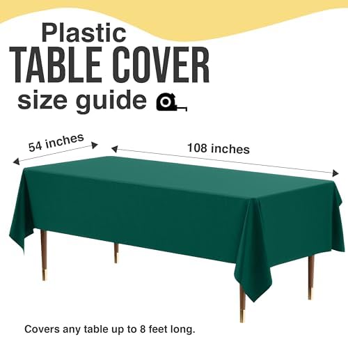 Premium Dark Green Plastic Table Covers | 12 Pack | 54 in. x 108 in.