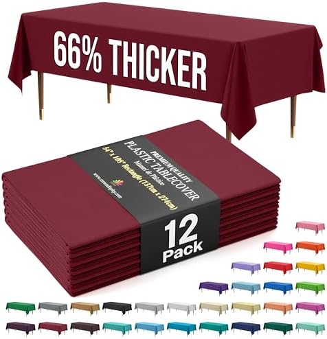 Premium Burgundy Plastic Table Covers | 12 Count | 54 in. x 108 in.