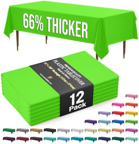 Premium Lime Green Plastic Table Covers | 12 Pack | 54 in. x 108 in.