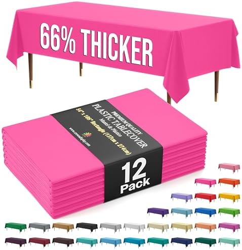Premium Cerise Plastic Table Covers | 12 Pack | 54 in. x 108 in.