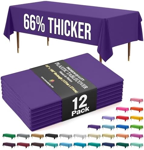 Premium Purple Plastic Table Covers | 12 Pack | 54 in. x 108 in.