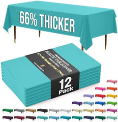 Premium Aqua Blue Plastic Table Covers | 12 Pack | 54 in. x 108 in.