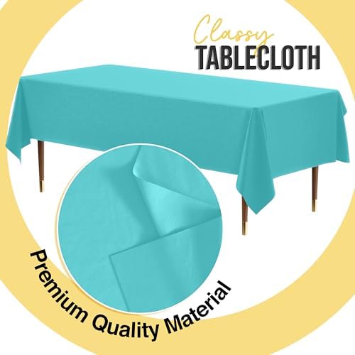 Premium Aqua Blue Plastic Table Covers | 12 Pack | 54 in. x 108 in.
