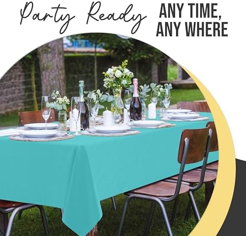 Premium Aqua Blue Plastic Table Covers | 12 Pack | 54 in. x 108 in.