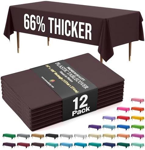 Premium Brown Plastic Table Covers | 12 Pack | 54 in. x 108 in.