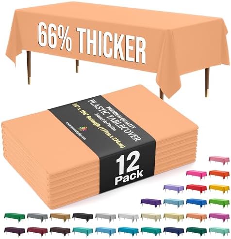 Premium Peach Plastic Table Covers | 12 Pack | 54 in. x 108 in.