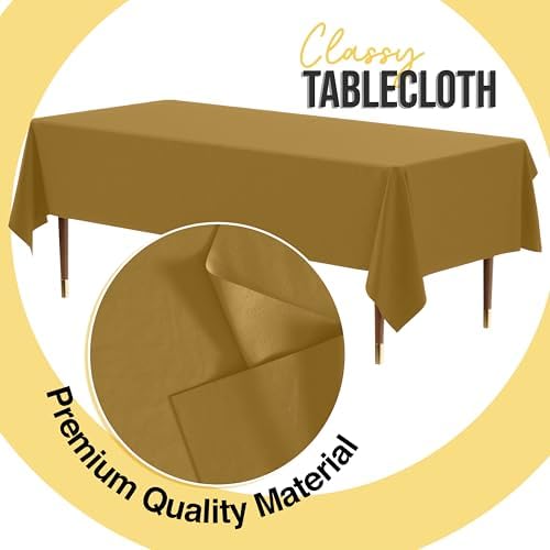 Premium Gold Plastic Table Covers | 12 Count | 54 in. x 108 in.