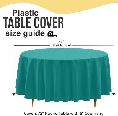 Premium Round Teal Plastic Table Covers | 12 Pack | 84 in.