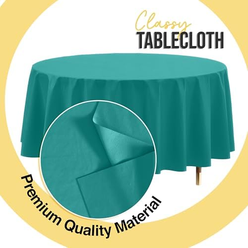 Premium Round Teal Plastic Table Covers | 12 Pack | 84 in.