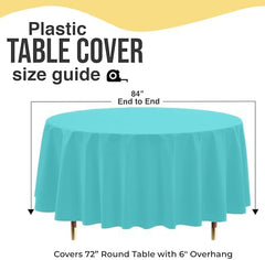 Premium Round Aqua Blue Plastic Table Covers | 12 Pack | 84 in.