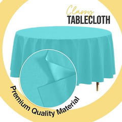 Premium Round Aqua Blue Plastic Table Covers | 12 Pack | 84 in.