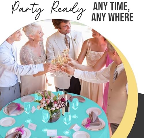 Premium Round Aqua Blue Plastic Table Covers | 12 Pack | 84 in.