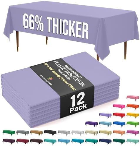 Premium Lavender Plastic Table Covers | 12 Pack | 54 in. x 108 in.